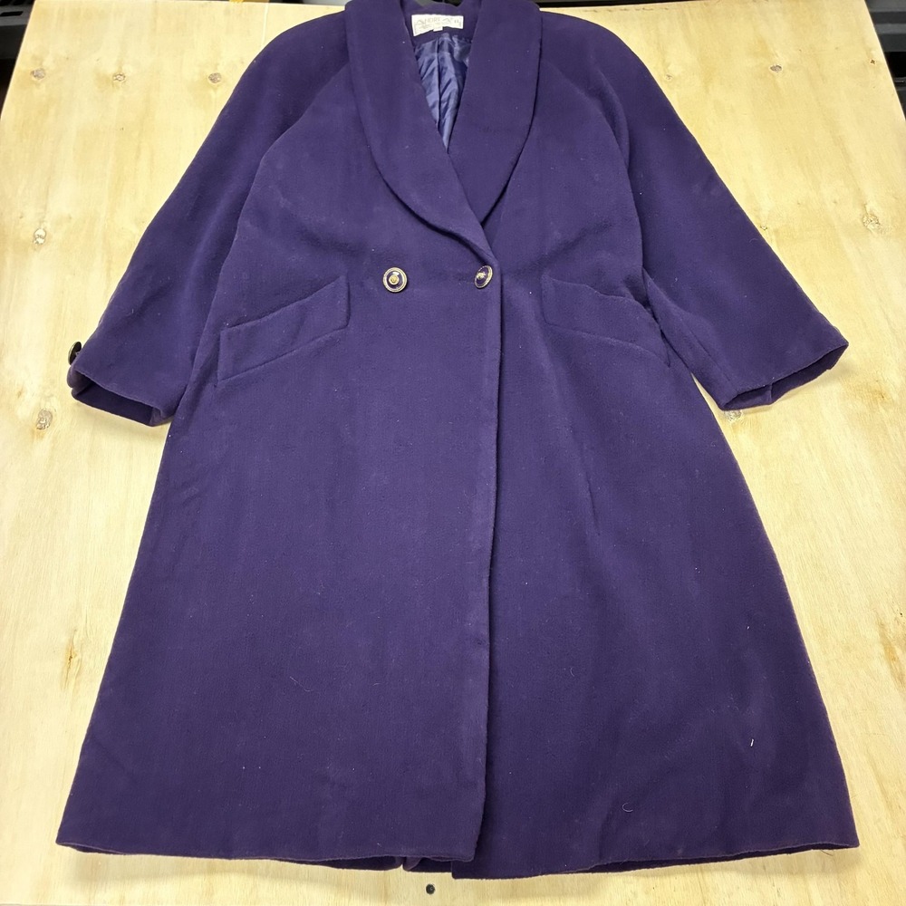 Andrea II Coat Womens 14 Purple Wool Overcoat 3/4 Sleeve Lined Pockets Classic
